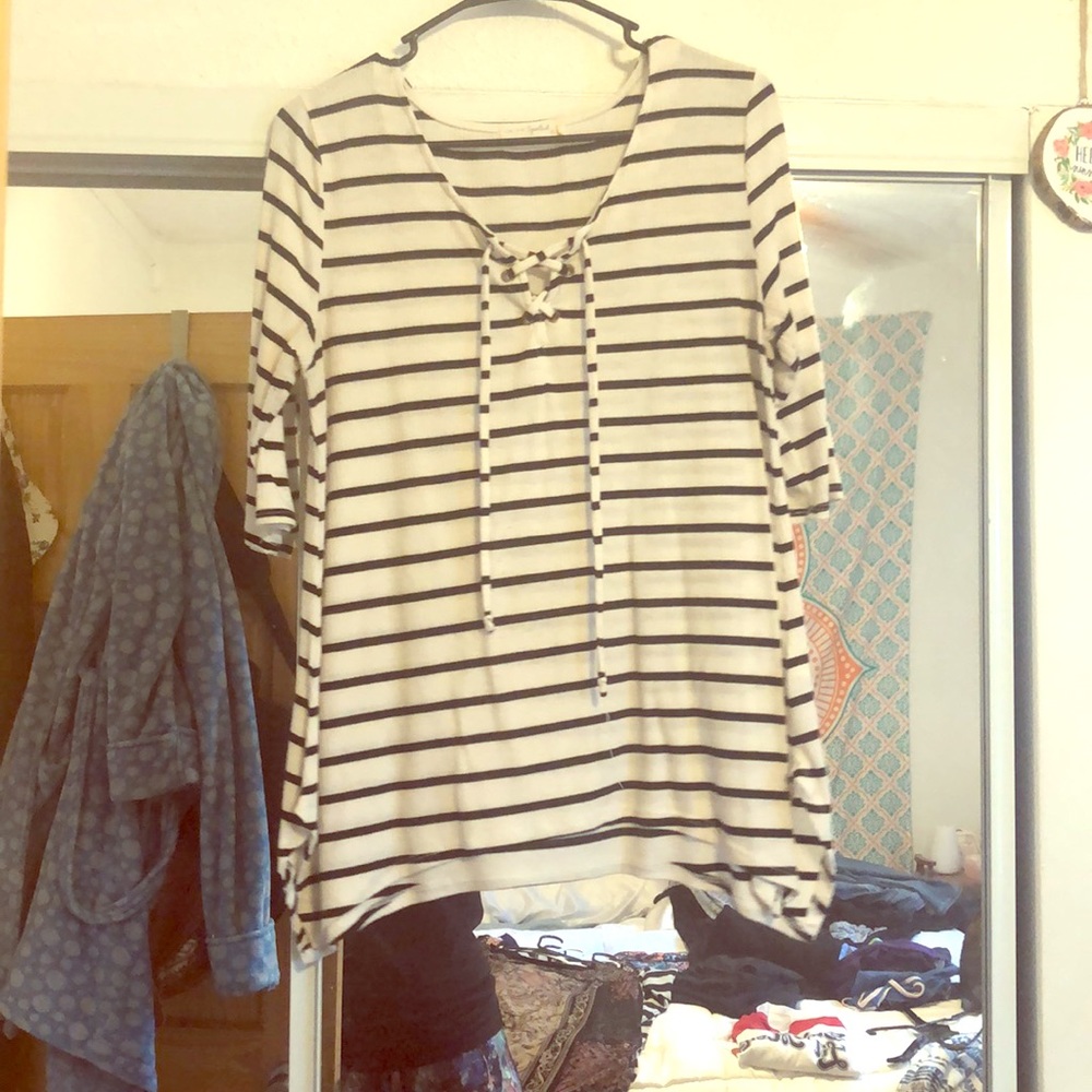 White/Black Striped Half Sleeve Blouse